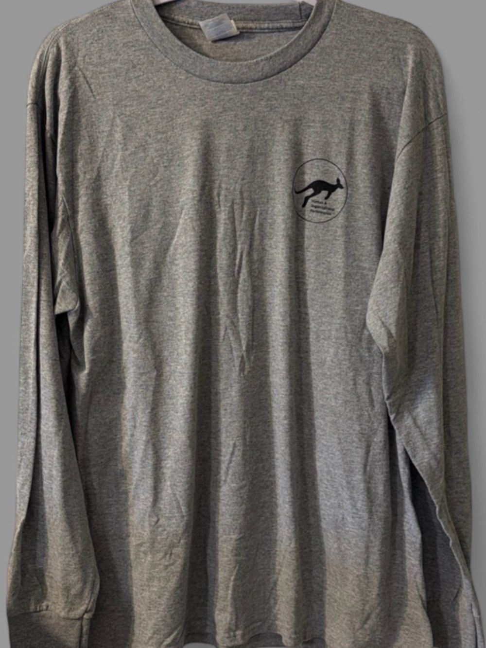 Gray Long-Sleeve Crewneck Shirt with Kangaroo Logo